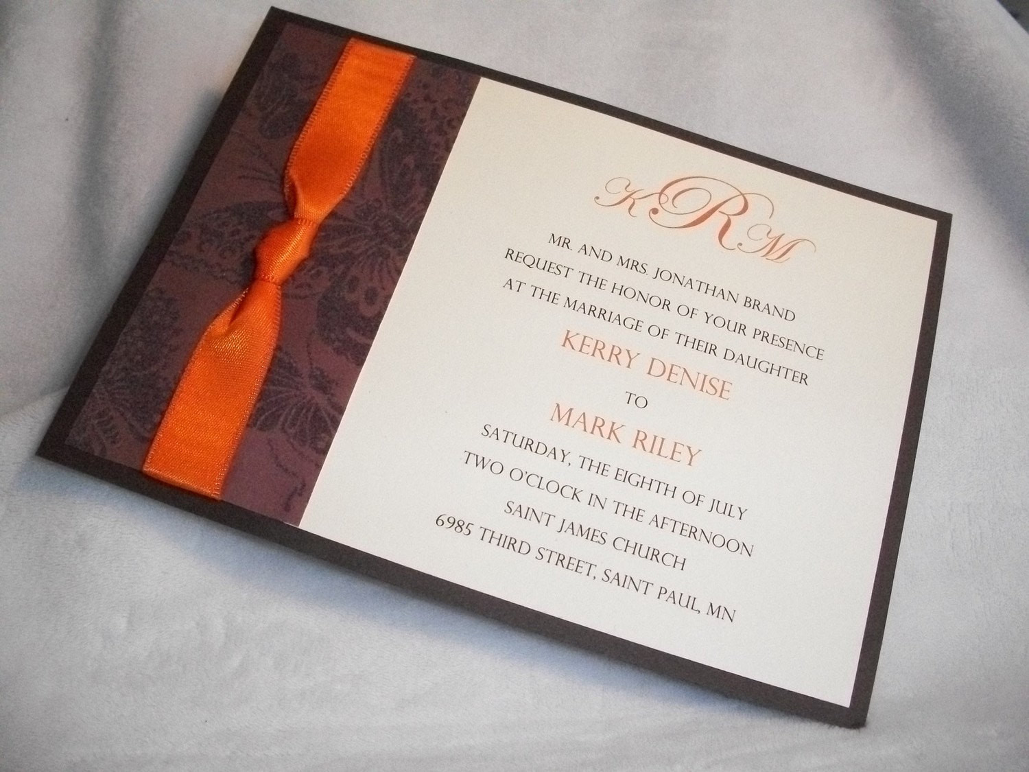 Orange Wedding Invitations
 Chocolate Brown and Burnt Orange 5 x 7 Wedding Invitation