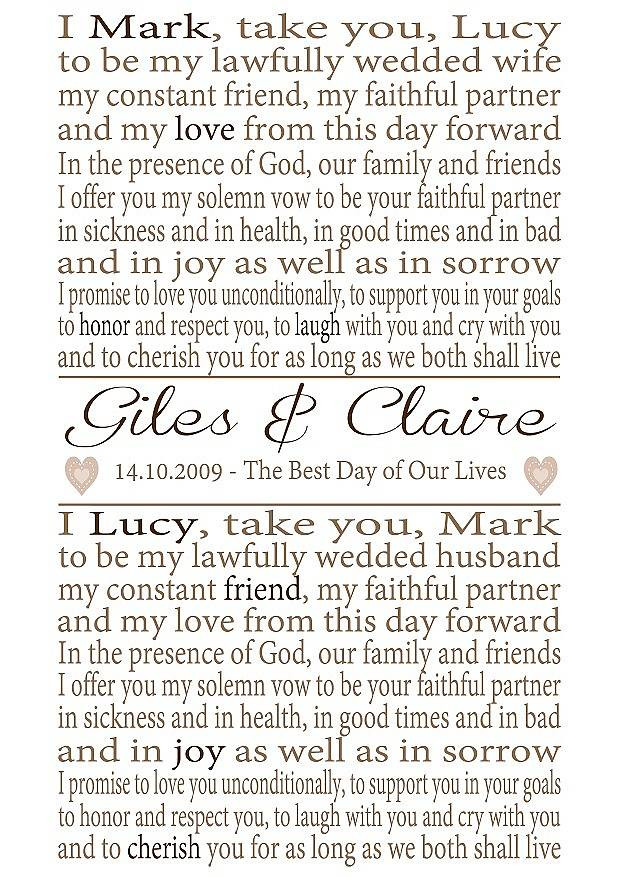 Original Wedding Vows
 personalised wedding vows print by lisa marie designs