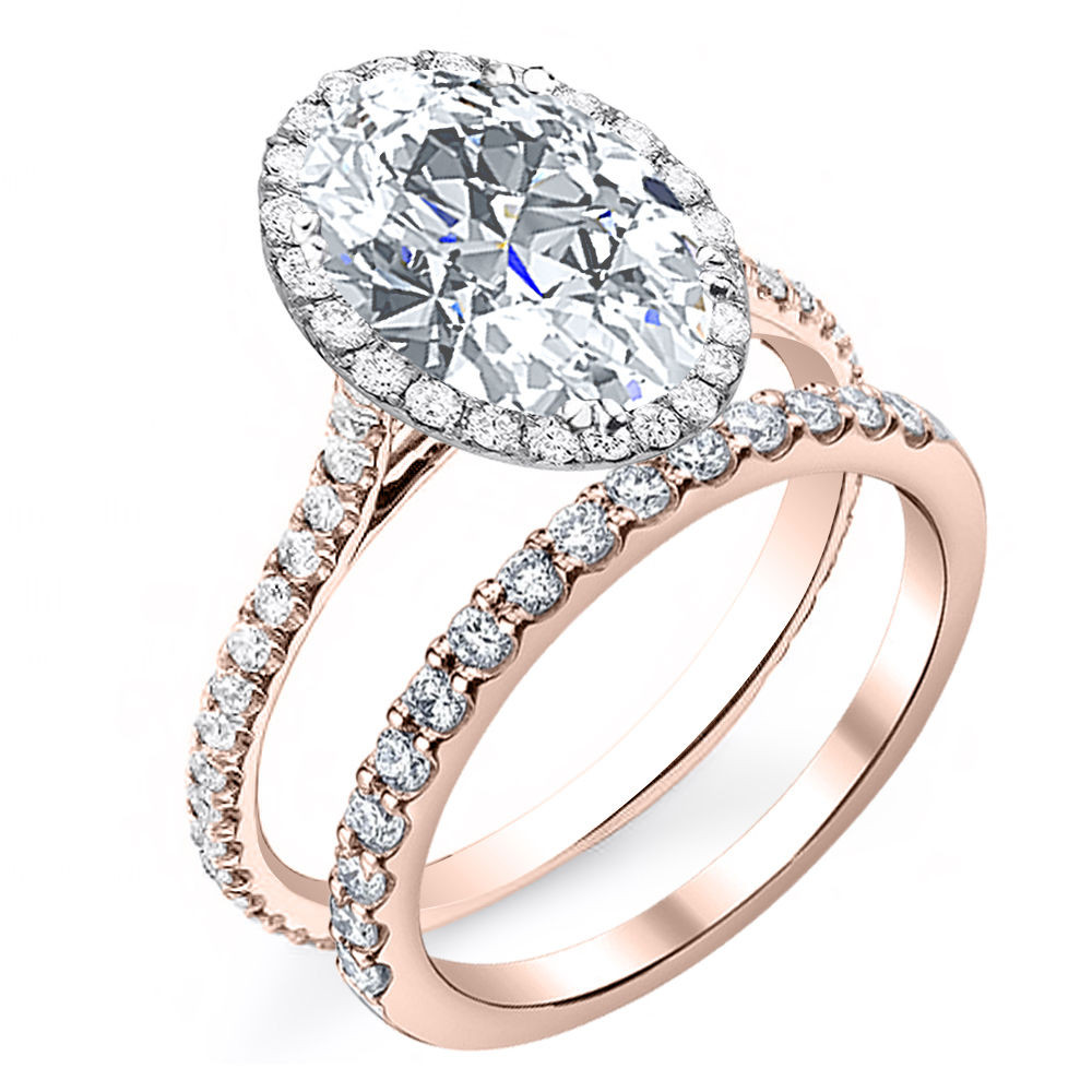 Oval Cut Diamond Engagement Rings
 2 60 Ct Oval Cut Halo Pave Natural Diamond Wedding Set