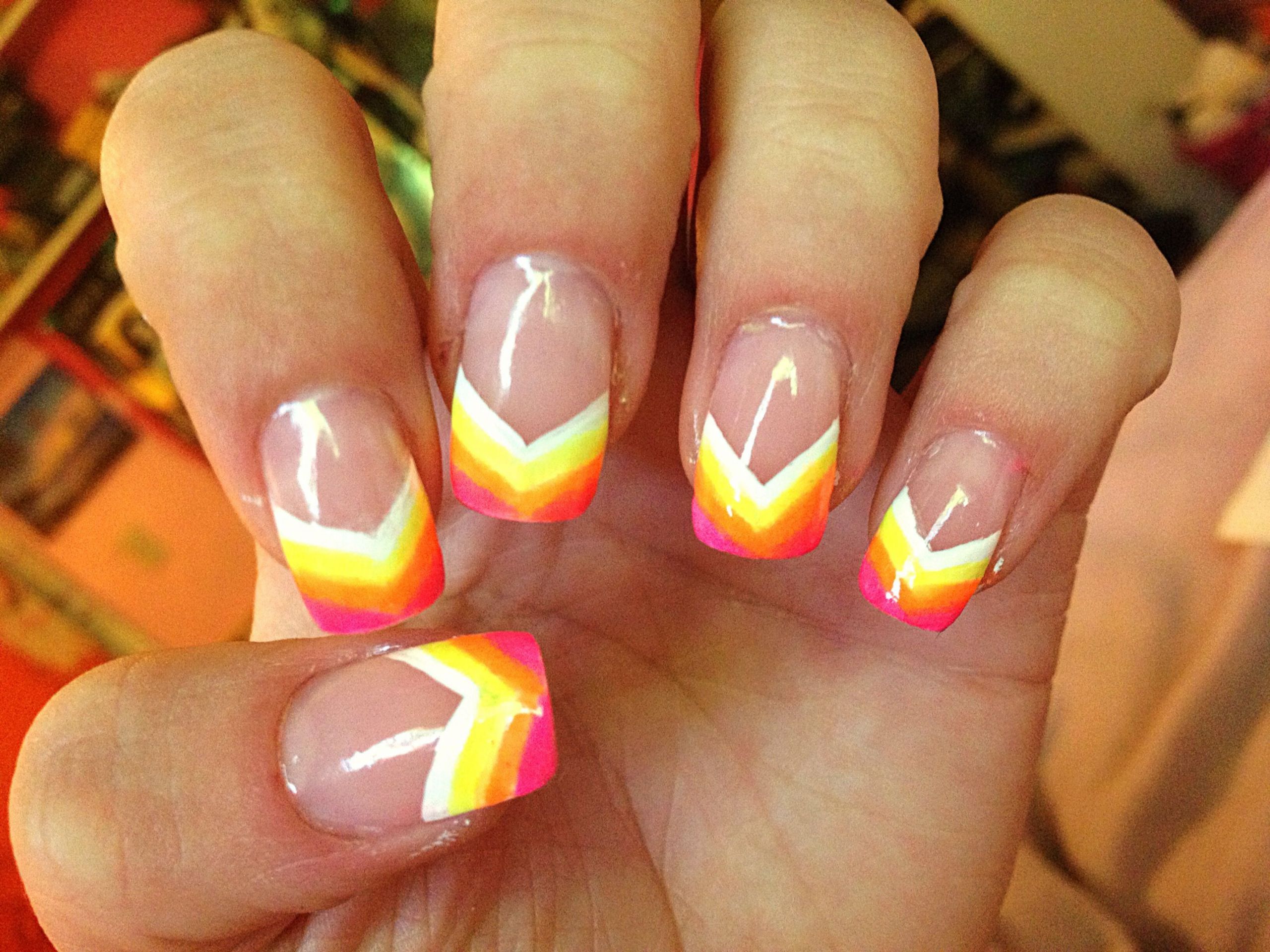 Painted Nail Ideas
 Neon rainbow painted nail tips Acrylic nail design art
