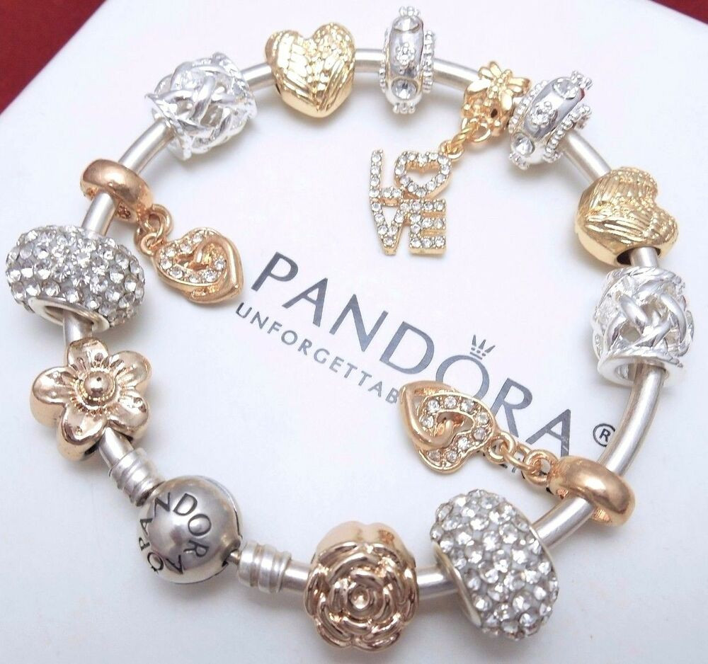 Pandora Bracelets Charms
 Authentic Pandora Silver Bangle Charm Bracelet With GOLD