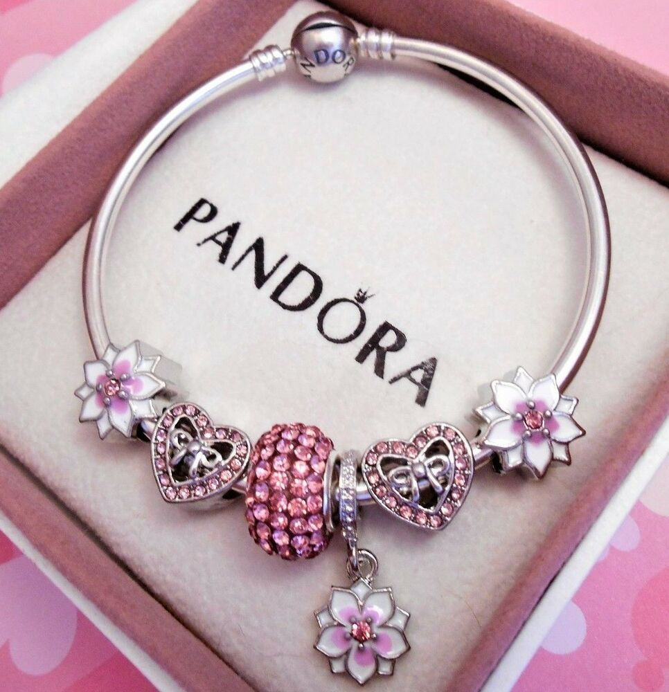 Pandora Bracelets Charms Lovely Authentic Pandora Silver Bangle Charm Bracelet With Pink Of Pandora Bracelets Charms 