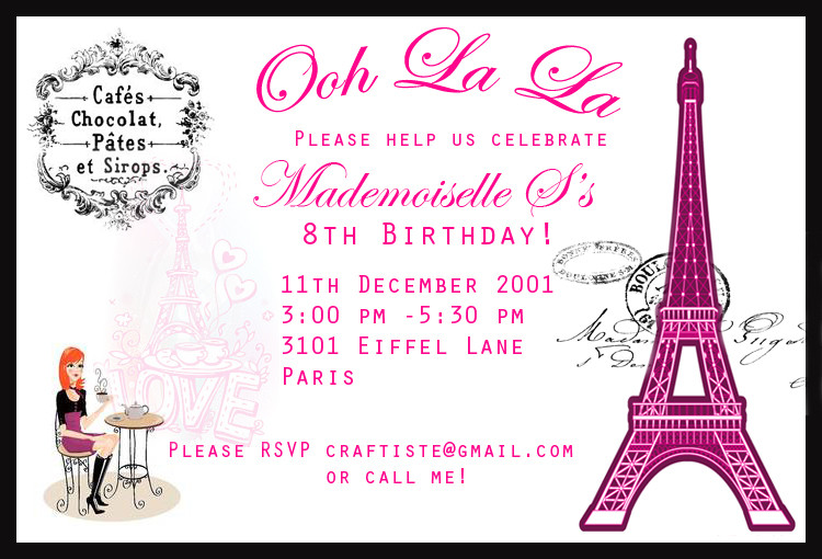 Paris Themed Birthday Invitations
 Here and Now Paris Themed Birthday Party