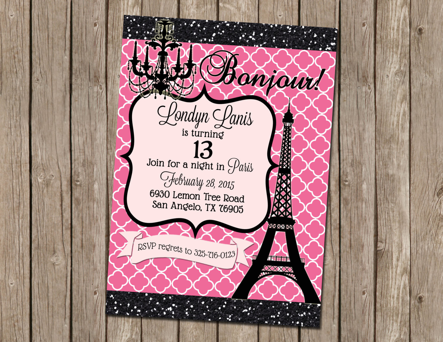 Paris Themed Birthday Invitations
 Teen Paris Themed Party Invitation Pink by