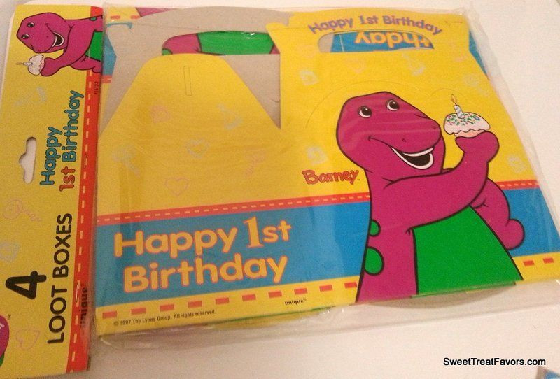 Partycity.com Birthday Party Supplies
 BARNEY Dinosaur Party Supplies Boxes Bags 4 Treats 1st