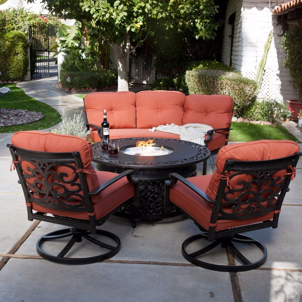Patio Set With Fire Pit
 4 Piece Outdoor Patio Deck Furniture Set Round Table Gas