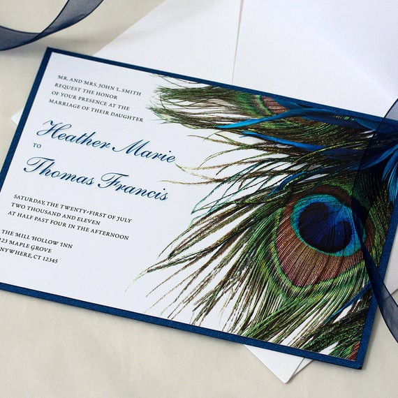 Peacock Wedding Invitation
 Blue Peacock Wedding Invitation Feather by