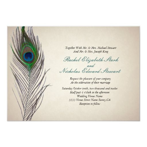 Peacock Wedding Invitation
 Vintage Peacock Wedding Invitation