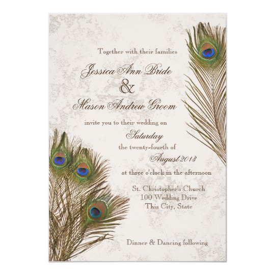Peacock Wedding Invitation
 Peacock Feathers Wedding Invitation