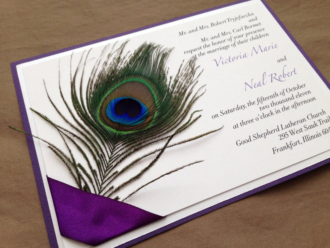 Peacock Wedding Invitation
 Quenisha Peacock Feather Wedding Invitation