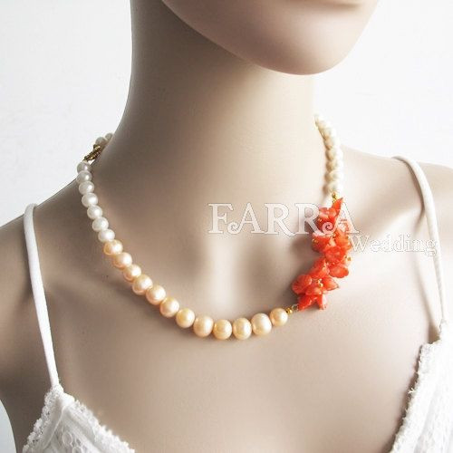 Pearl Necklace Porn
 Coral nacklace wedding jewelry bridesmaid necklace