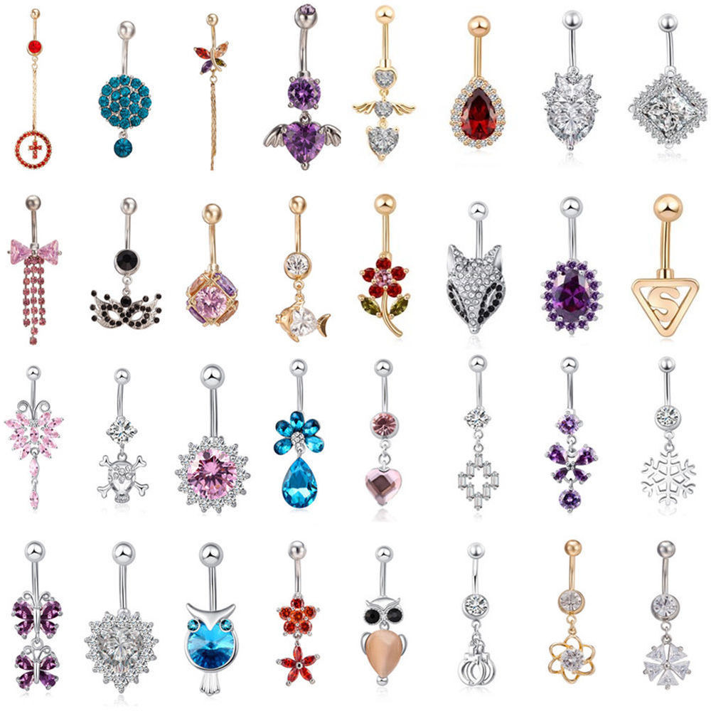 Peircings Body Jewelry
 Popular Navel Belly Ring Rhinestone Button Bar Barbell