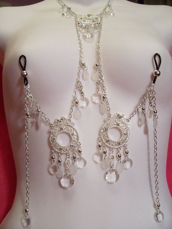 Peircings Body Jewelry
 Non Piercing Choker Nipple Chain Body Jewelry Set White