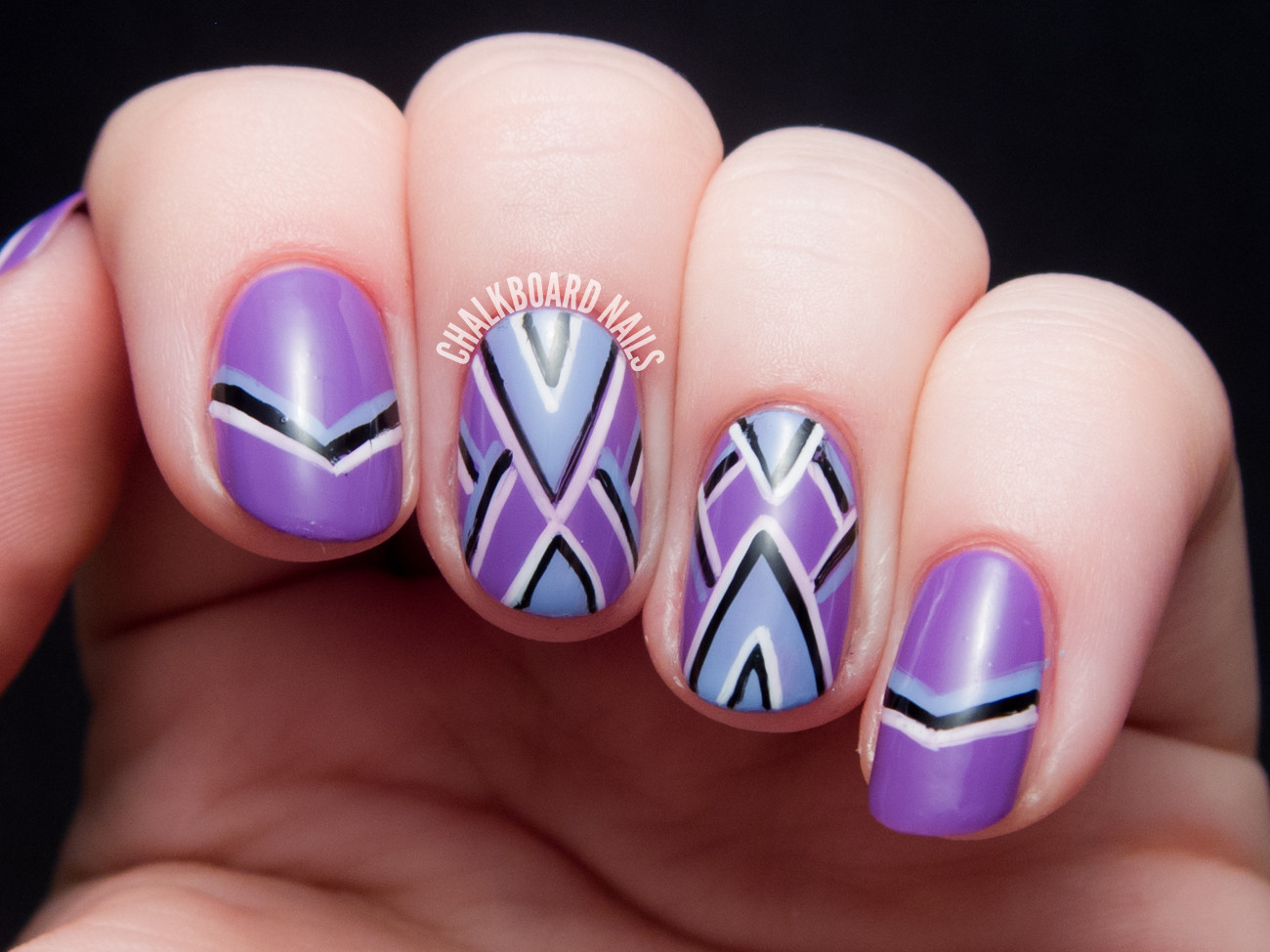 Periwinkle Nail Designs
 Purple Periwinkle and Points Freehand Chevron Nail Art