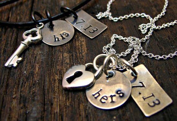 Personalized Couples Necklace Sets
 Personalized Jewelry Hand Stamped His & Hers Sterling