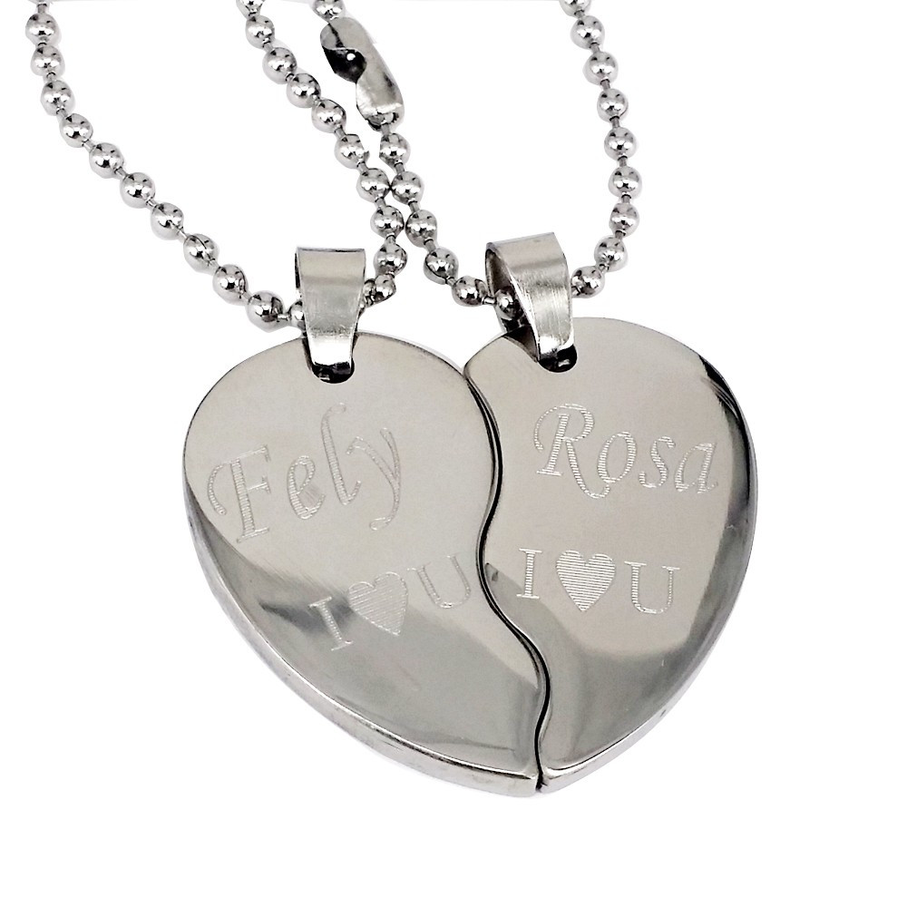 Personalized Couples Necklace Sets
 Personalized Silver Split Heart Necklace Couples Necklace