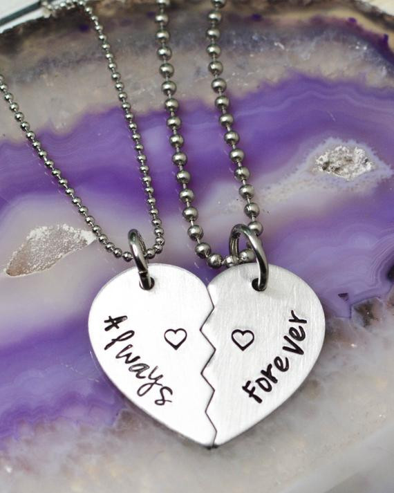 Personalized Couples Necklace Sets
 Items similar to Split Heart Necklace Personalized