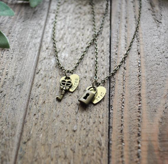 Personalized Couples Necklace Sets
 Personalized Couples Necklace Set Lock and Key Necklace Set