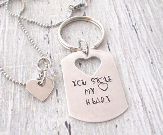 Personalized Couples Necklace Sets
 Personalized Couples Necklace and Keychain Set You Stole My