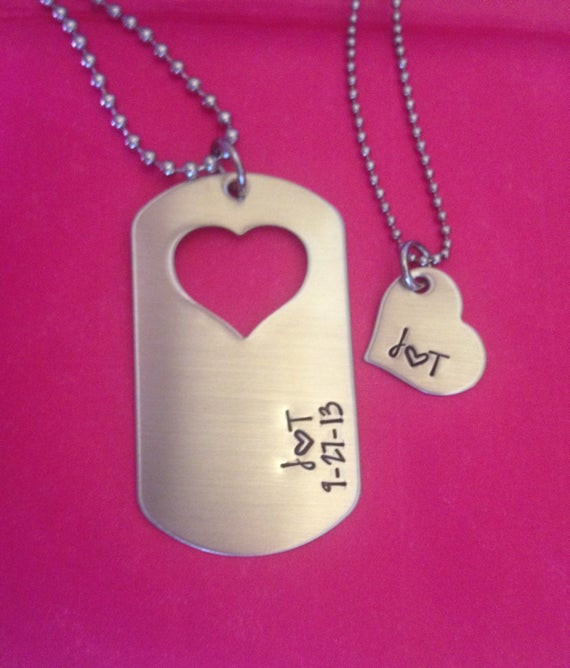 Personalized Couples Necklace Sets
 Couples Necklace Set Dog Tag with Heart Cutout by e27Designs