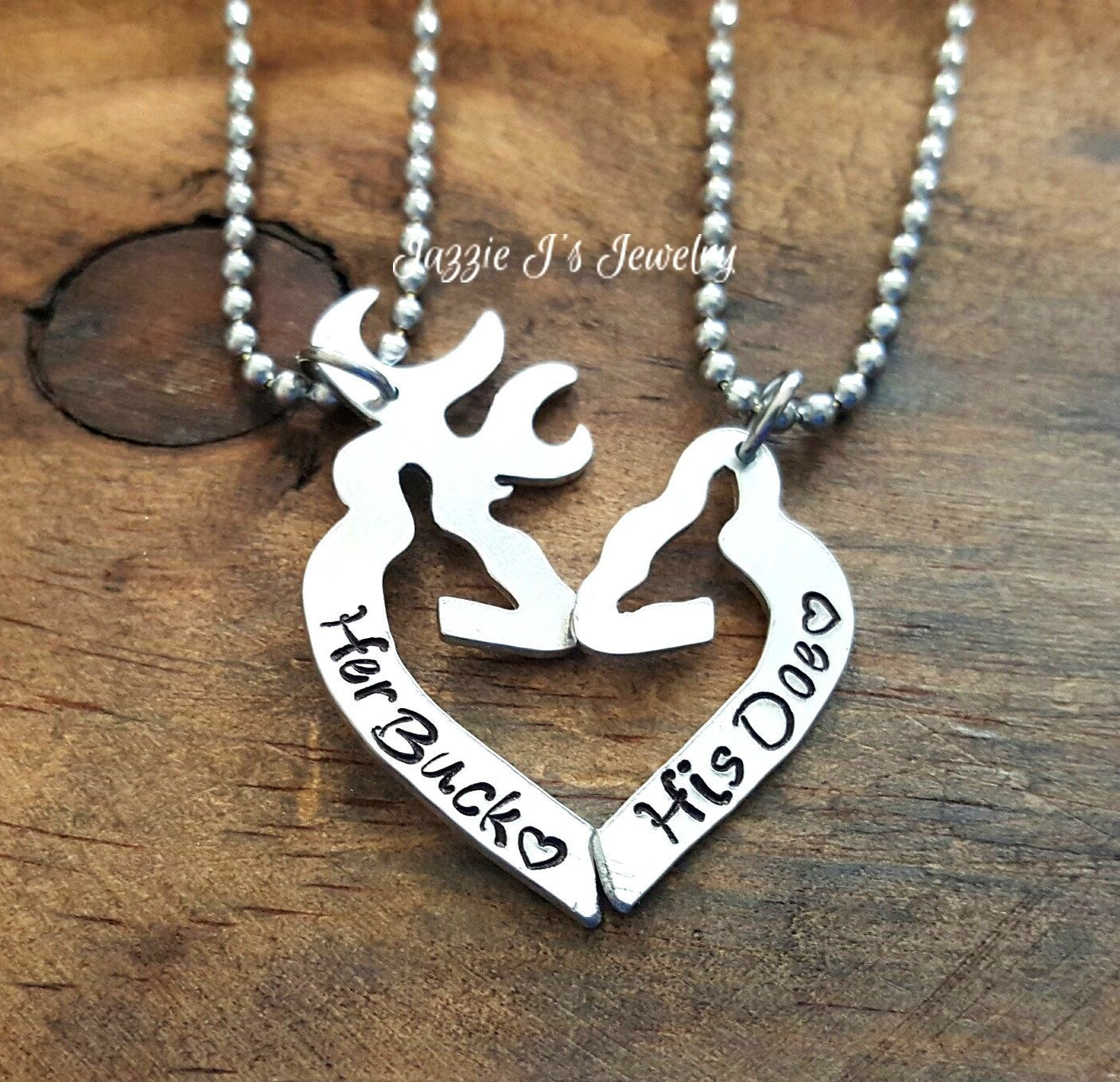 Personalized Couples Necklace Sets
 Her Buck His Doe Hand Stamped Necklace Set Personalized
