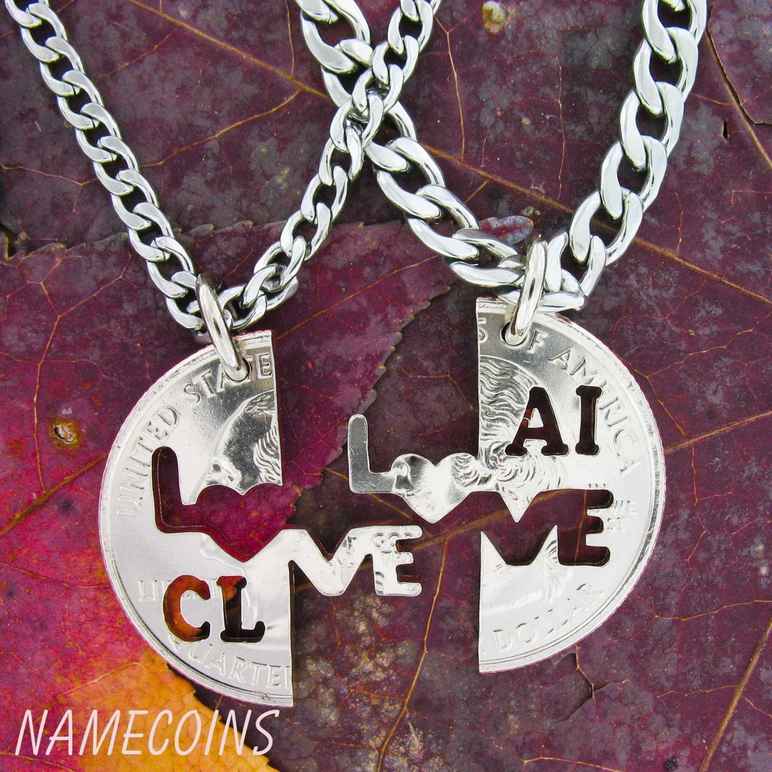 Personalized Couples Necklace Sets
 Personalized Necklace Initials Love Jewelry Interlocking