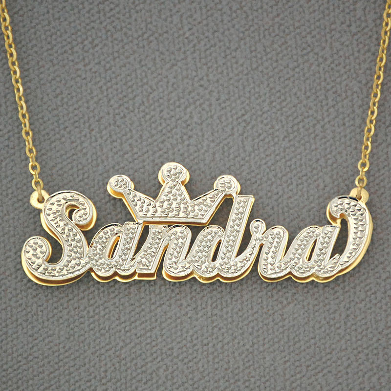 Personalized Gold Necklace
 10K Gold Personalized 3D Double Plate Name Pendant