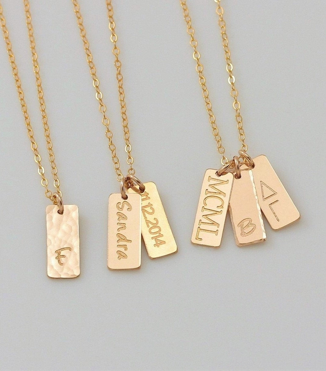 Personalized Gold Necklace
 14K Gold Name Bar Necklace Personalized Vertical Bar Pendant