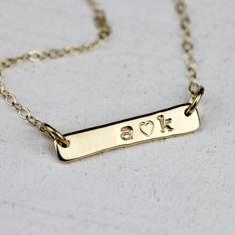 Personalized Gold Necklace
 Solid 14K Gold Bar Personalized Necklace Personalized Stamped