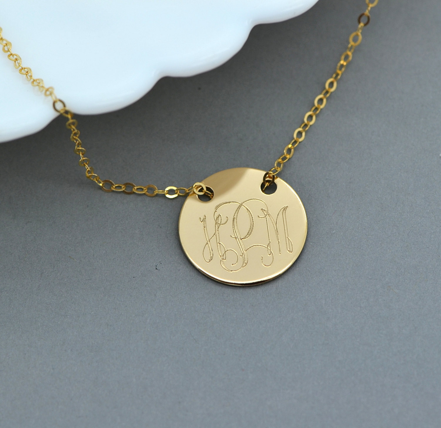 Personalized Gold Necklace
 Gold Monogram Necklace Engraved Disc Necklace Personalized
