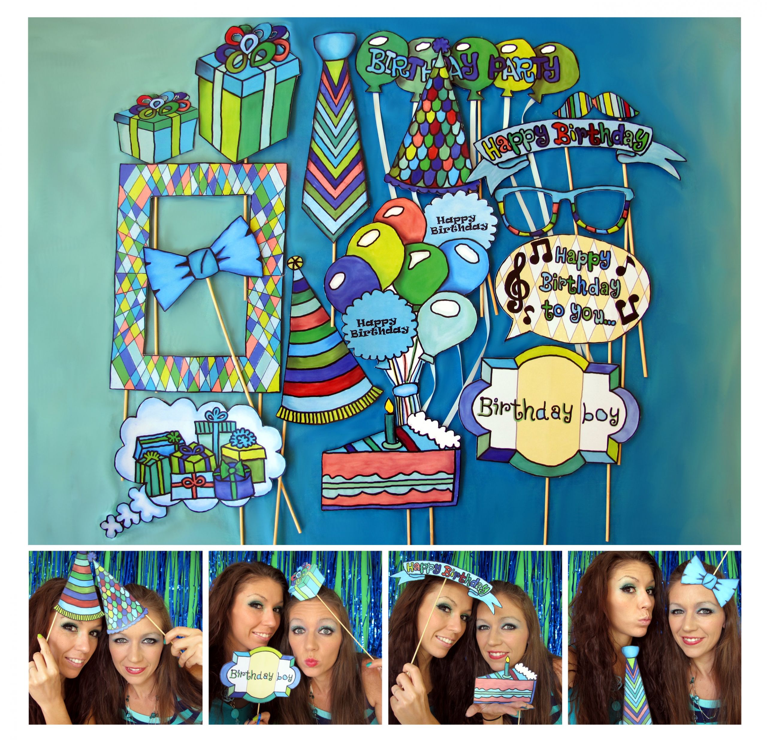 Photo Booth Ideas For Birthday Party
 boy birthday photo booth props in blue green and brown