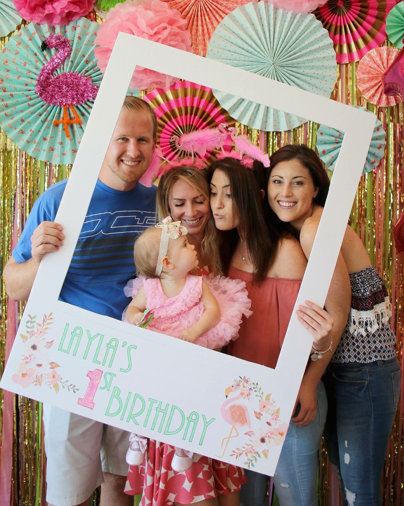 Photo Booth Ideas For Birthday Party
 Flamingo first birthday backdrop party photobooth