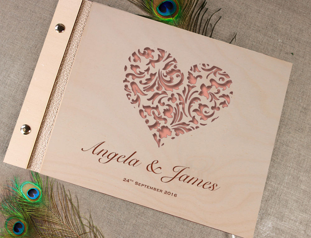 Photo Wedding Guest Books
 Wooden Wedding Guest Book Album Lace Heart with