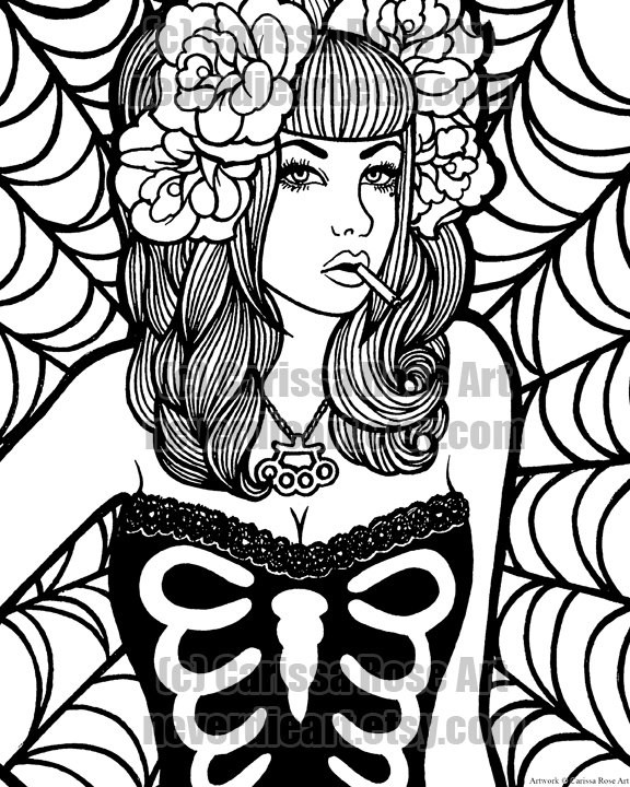Pin Up Girls Coloring Pages
 Digital Download Print Your Own Coloring Book Outline Page