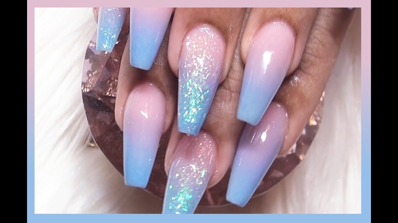 Pink And Glitter Nails
 Watch Me Work Pink & Blue Baby Boomer Glitter Acrylic