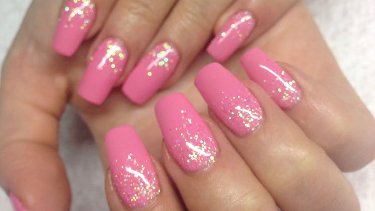 Pink And Glitter Nails
 How to Pink Gelnails w falling glitter