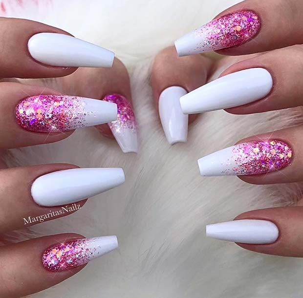 Pink And Glitter Nails
 23 Creative Ways to Wear Pink and White Nails