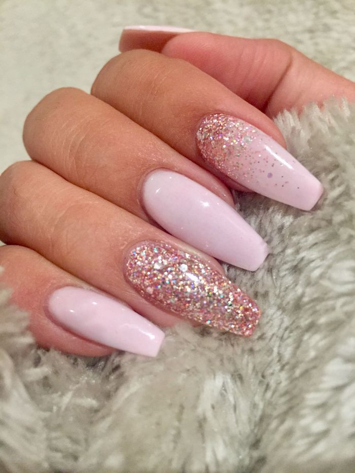 Pink And Glitter Nails
 1001 Ideas for Coffin Shaped Nails to Rock This Summer