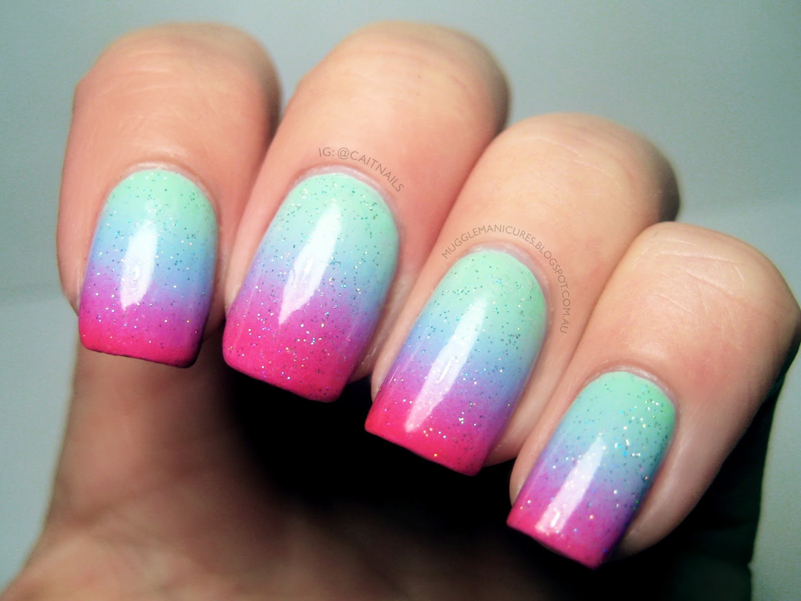 Pink And Green Nail Designs
 Soft and Pretty with Mint Green Nails