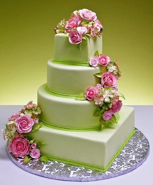 Pink And Green Wedding Cakes
 Apple green and light pink wedding