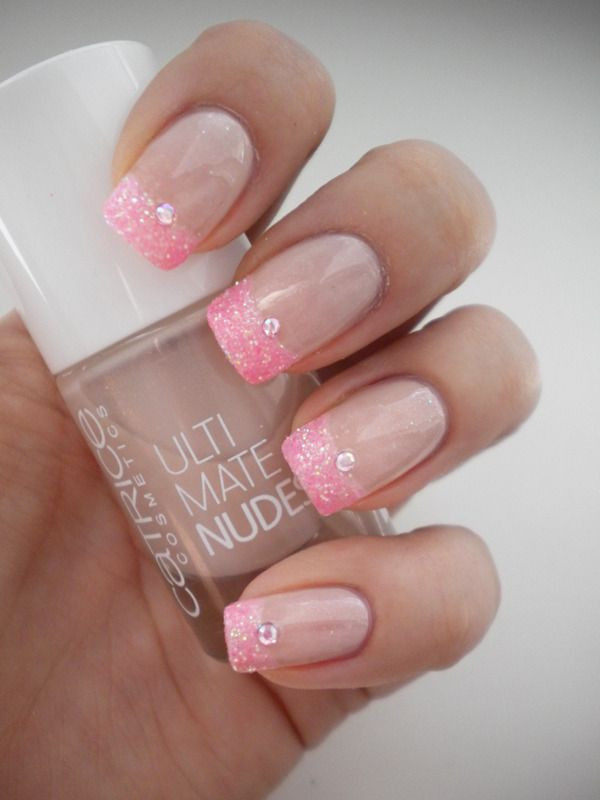Pink Nails With Glitter Tips
 Pin by Esperanza Cisneros on nails