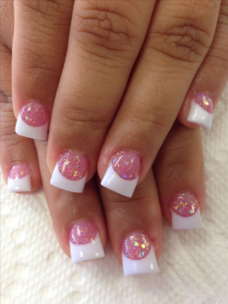 Pink Nails With Glitter Tips
 Love the pink glitter with white tips