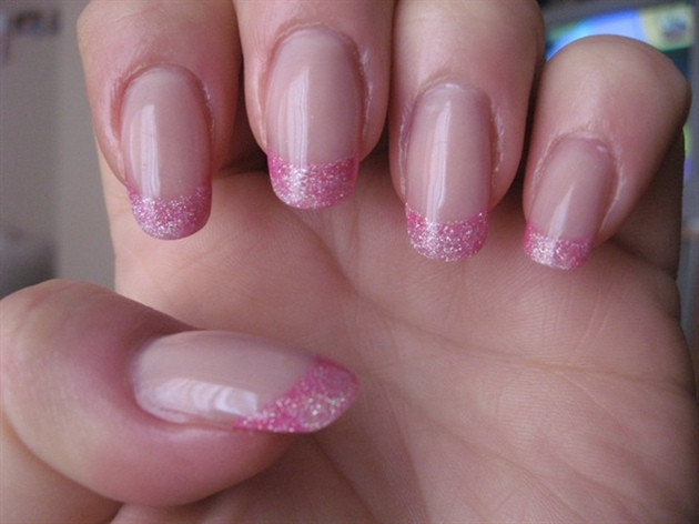 Pink Nails With Glitter Tips
 Cover Pink & Soft Pink Glitter Tips Nail Art Gallery