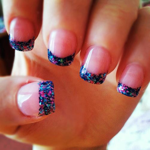 Pink Nails With Glitter Tips
 Glitter Tips