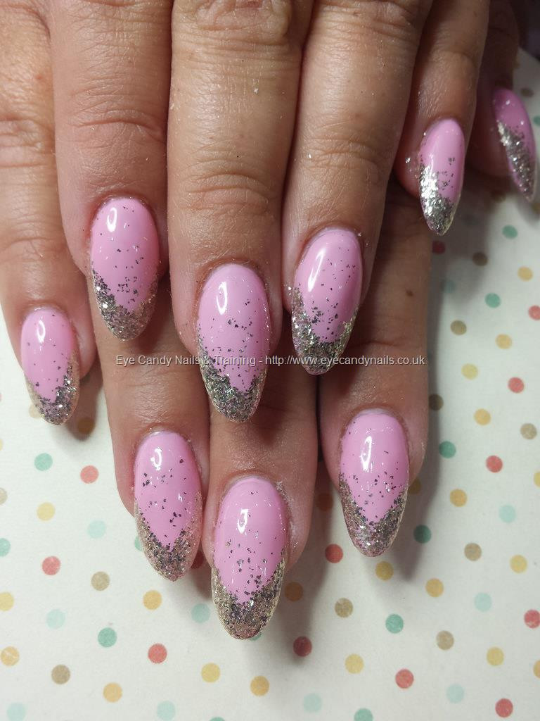 Pink Nails With Glitter Tips
 Eye Candy Nails & Training Pink gel with silver glitter