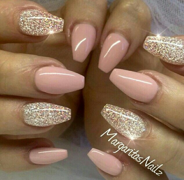 Pink Nails With Gold Glitter
 Pink glitter gold short shiny nails Nails in 2019