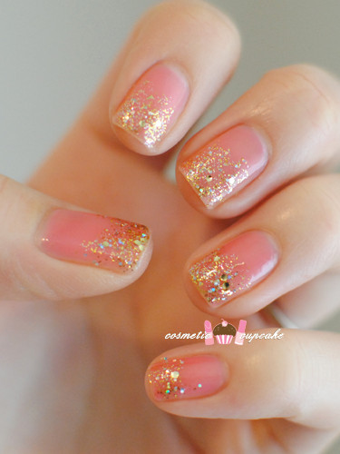 Pink Nails With Gold Glitter
 Cosmetic Cupcake Pink and gold glitter gra nt manicure