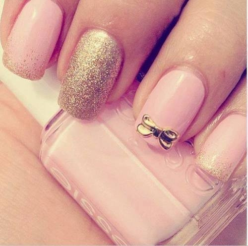 Pink Nails With Gold Glitter
 Gold Glitter And Pink Nails s and