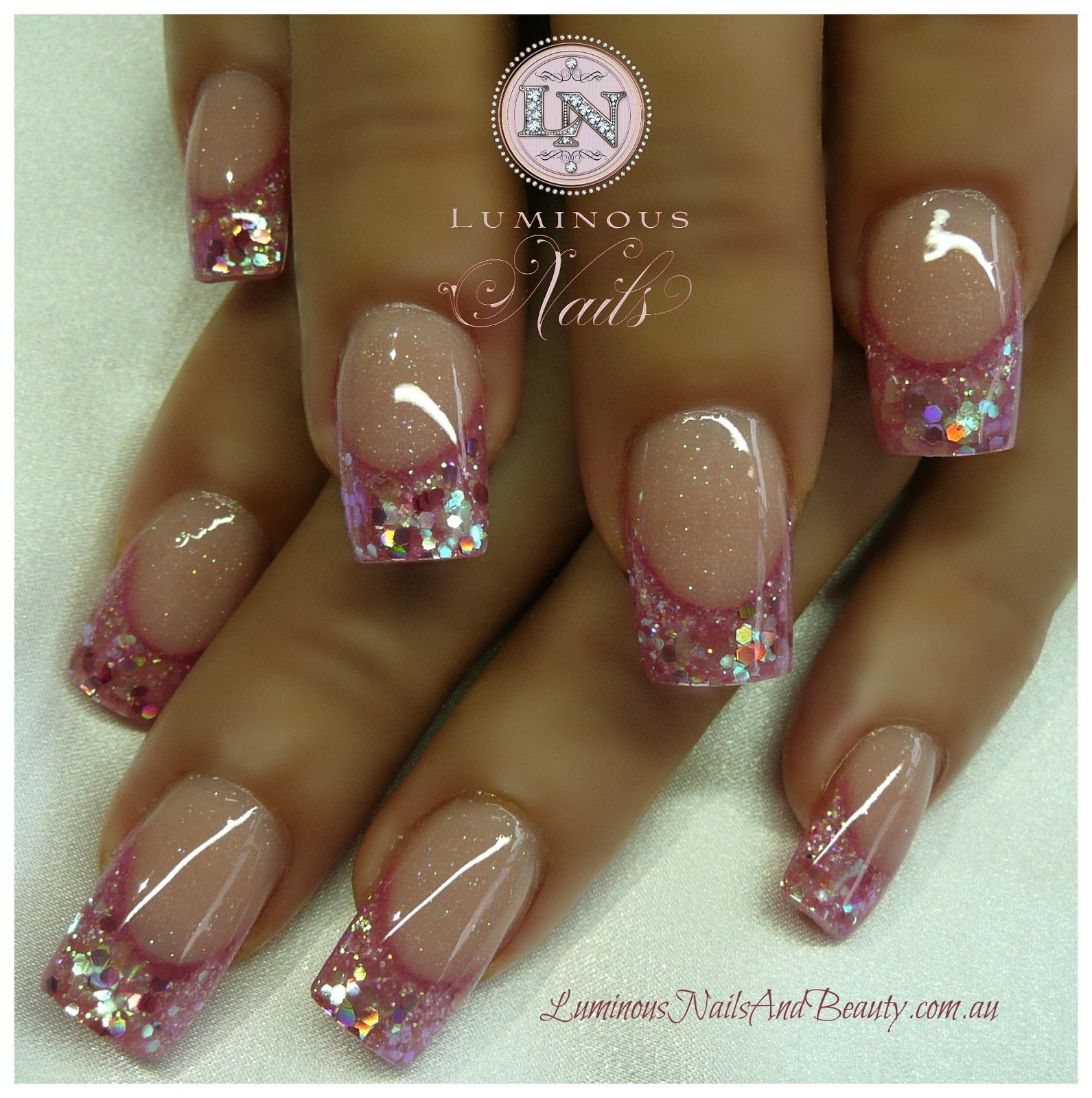 Pink Nails With Gold Glitter
 Luminous Nails December 2012