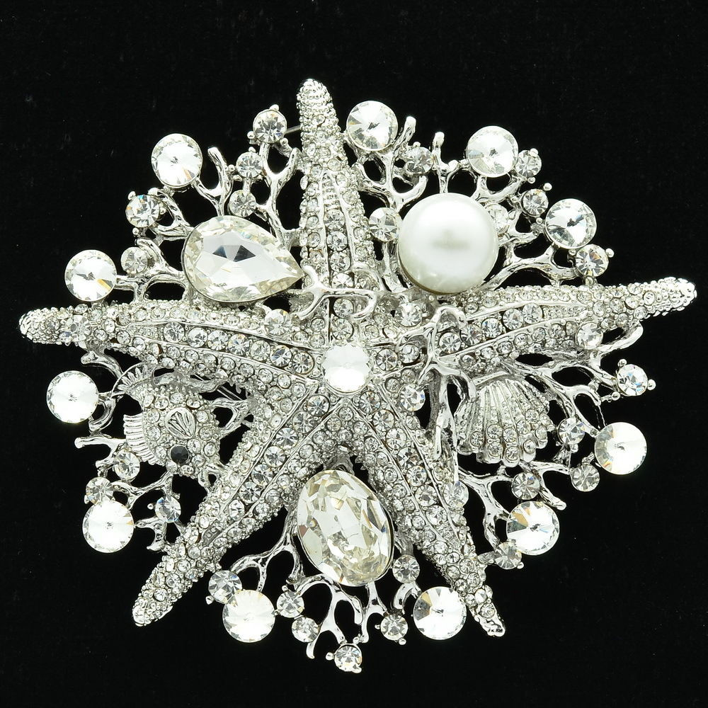Pins Jewelry Wedding Bridal Starfish Brooch Broach Pins Jewelry Clear